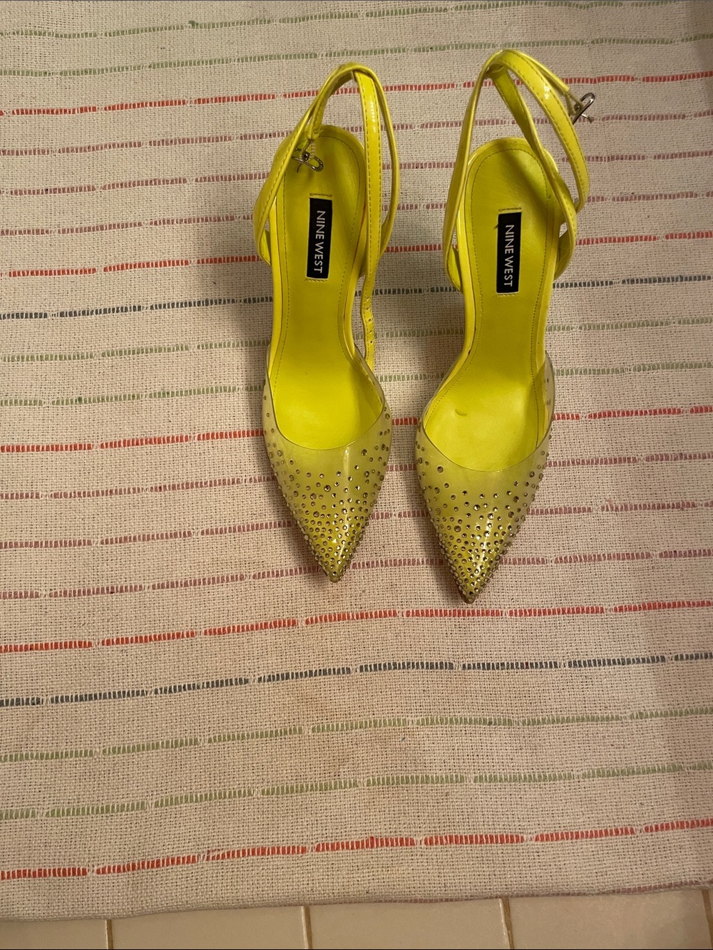 Nine West Chartreuse Pointed-Toe Slingback Heels with Crystals
